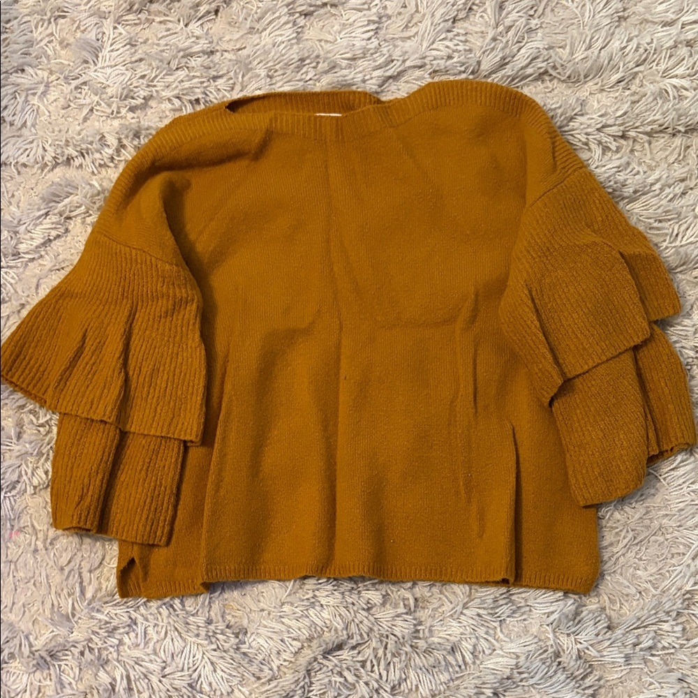 Madewell Women's Mustard Sweater with Ruffle Sleeves size large